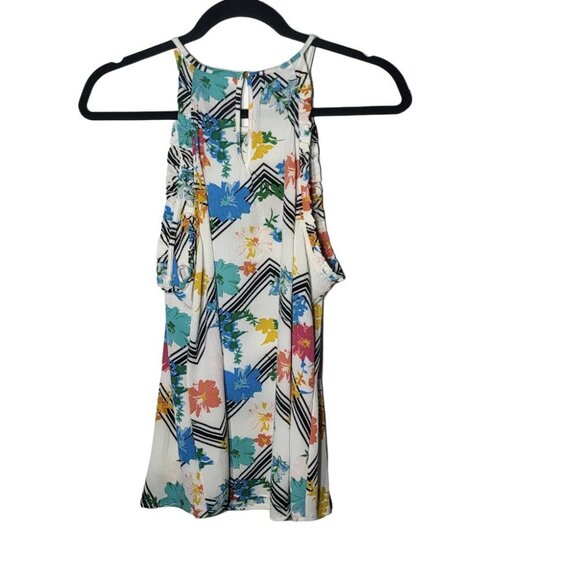 Candie's Juniors Multicolor Floral Chevron Tank Top Size Large Boho Fairy Summer - Picture 2 of 8